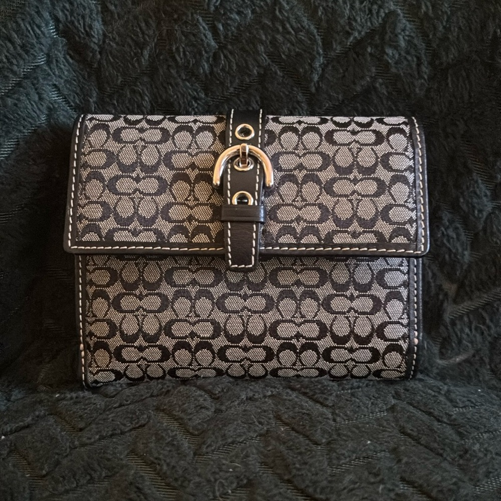 Coach monogram trifold wallet black and grey